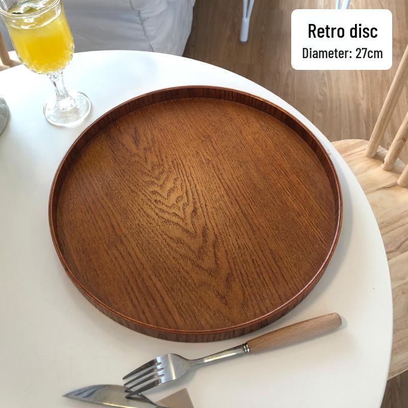 Wooden Retro Cake Stand & Tea Tray - Round Dessert & Storage Plate for Home or Cafe