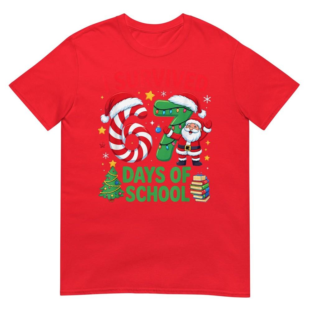 I Survived 67 Days Of School Christmas Candy Cane Six Seven TShirt S