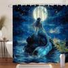 Blue Mermaid Shower Curtain with Full Moon and Stars 3D Artistic Design Waterproof Bath Decor Magical Fantasy Bathroom Curtains
