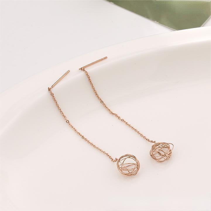 18k gold rose gold titanium steel hairball earrings simple wind ball hollow stud earrings ear color