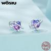 WOSTU 925 Sterling Silver Rainbow Planet Star Stud Earrings Colorful Purple Mystic Crystal Ear Studs Girl Daughter Birthday Gift
