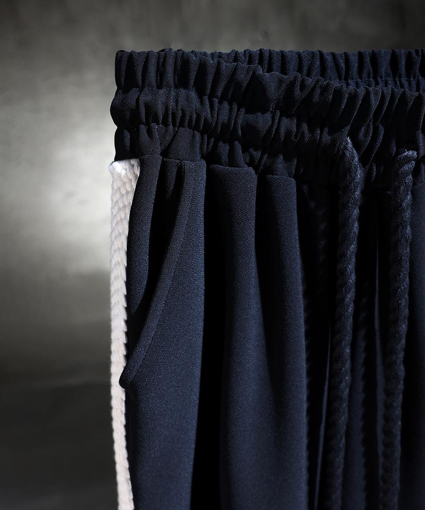 Kileutimuka Embroidered Ivory Rope Wide Pants Black