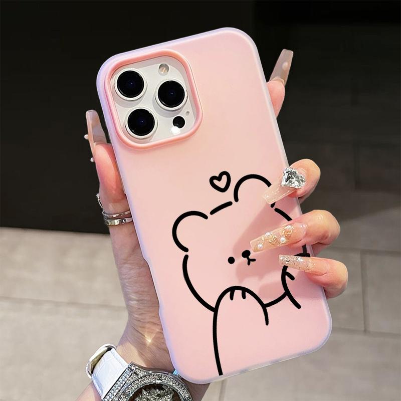 Cute Cartoon Lines Bear Phone Case For Xiaomi Mi 15T Pro Poco M6 X7 X6 X5 Pro 4G 5G 2 in 1 Candy Colors Protection Soft Cover