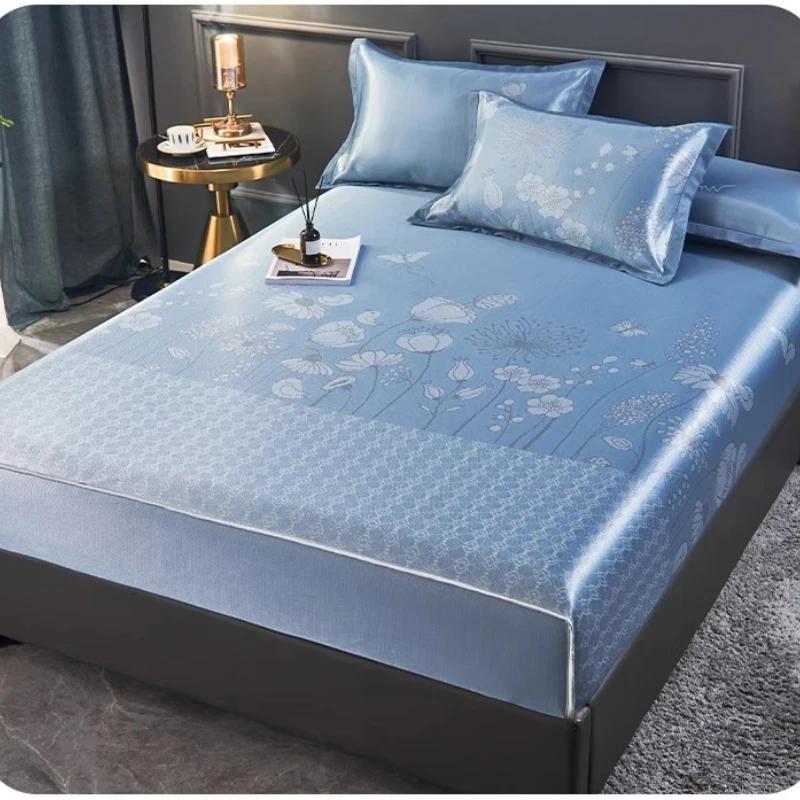 3Pcs/Set Comfortable Ice Silk Bedspreads Cool Latex Bed Mat Pad Sheet for Bedroom Summer Sleeping Mattress Bed Cover