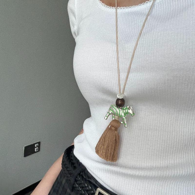 Natural Minimalist Design Zebra Tassel Long Pendant Necklaces For Women  Versatile Adjustable Sweater Chain Jewelry