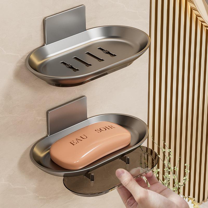 Wall-Mounted Space Aluminum Soap Holder with Drip Tray – Detachable, Washable, and No Water Accumulation