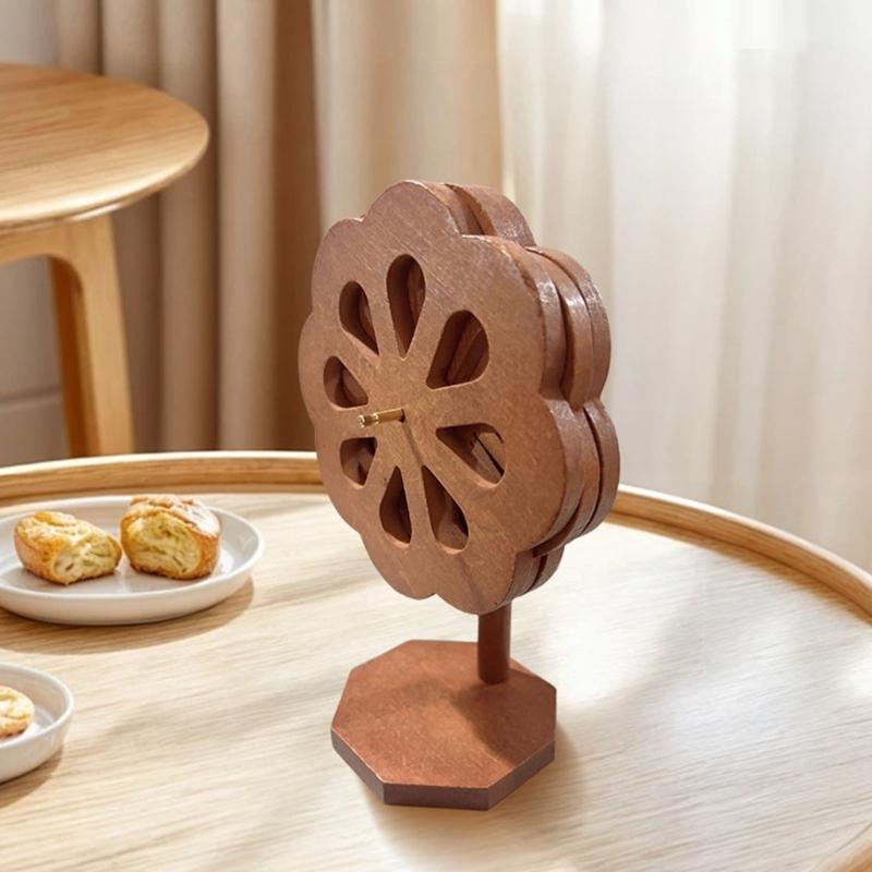 Decorative Windmill Shape Bamboos Trivet with Stand Heatproof Pot Pan Pad For Dining Table Kitchen Essential