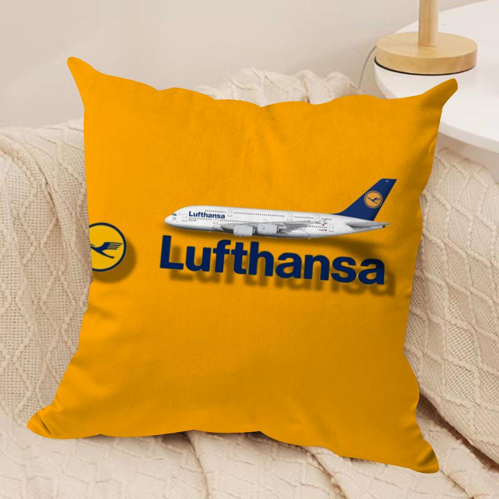 L-Lufthansa German Airlines Cushion Cover Soft Plush Fabric Double-Sided Printed Sofa Cushion Cover for All Seasons Home Decor