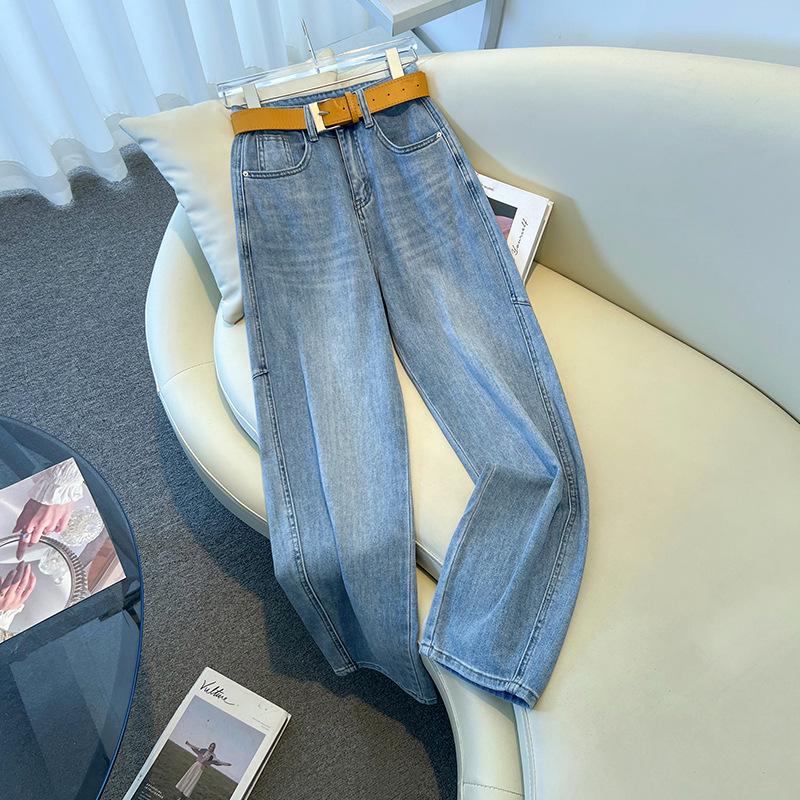 

Весна 2025 Женские светлые джинсы в стиле ретро с высокой талией: Свободные, Приталенные, Прямые или Широкие варианты Small синий