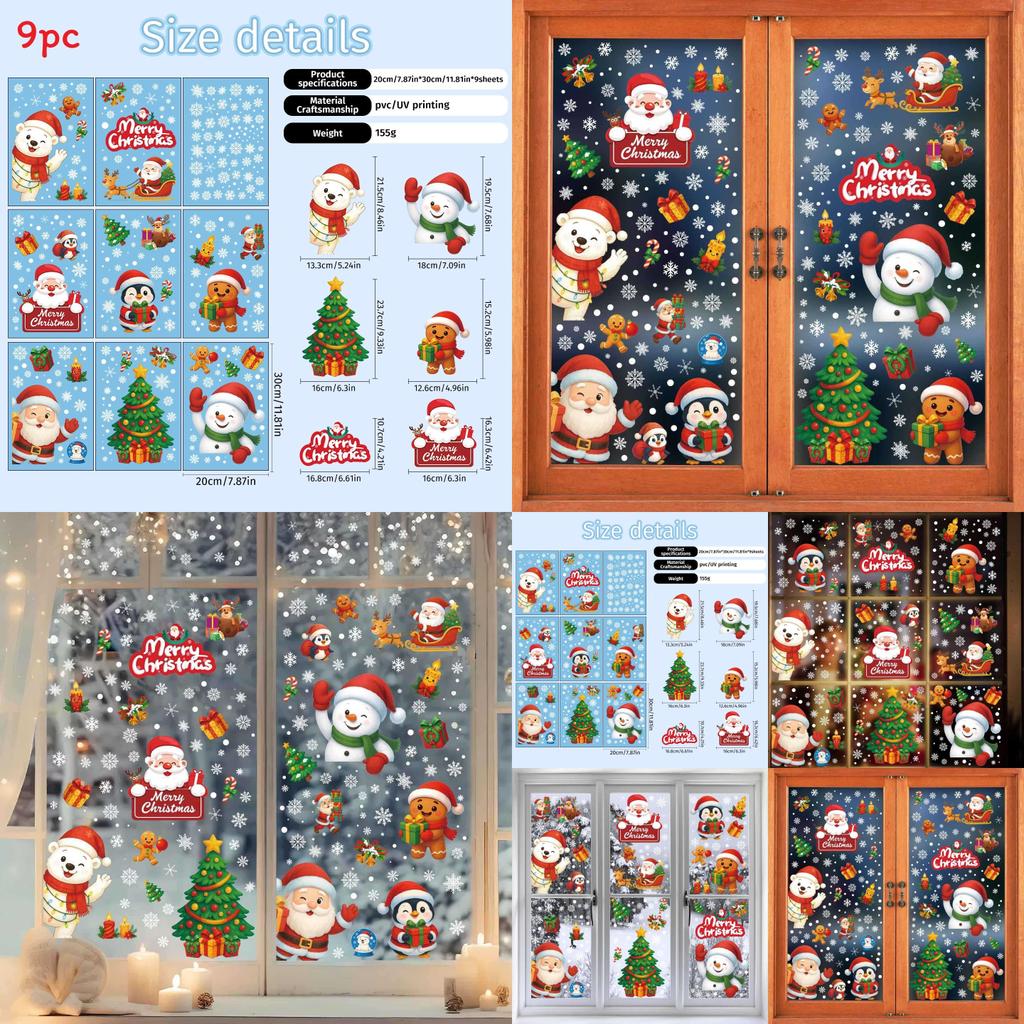 Christmas Snowflake Decal Pvc Wall Sticker With Santa Reindeer Snowman For Holiday Decor