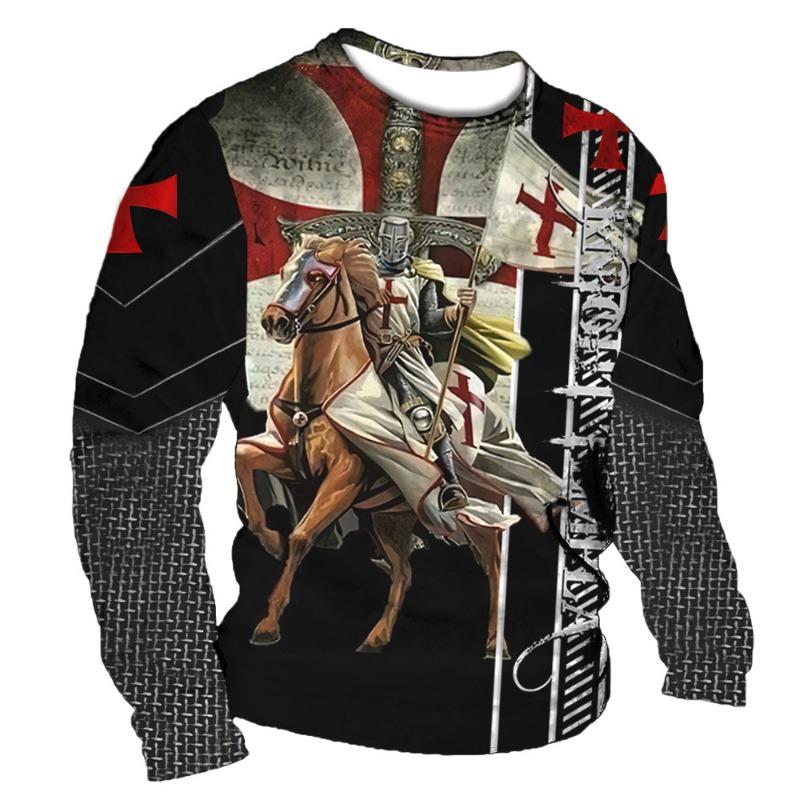 Vintage Print Men T-Shirts Samurai Pattern Knights Templar 3D Top Cotton Tee Streetwear Autumn Long Sleeve Oversized T Shirt 5XL