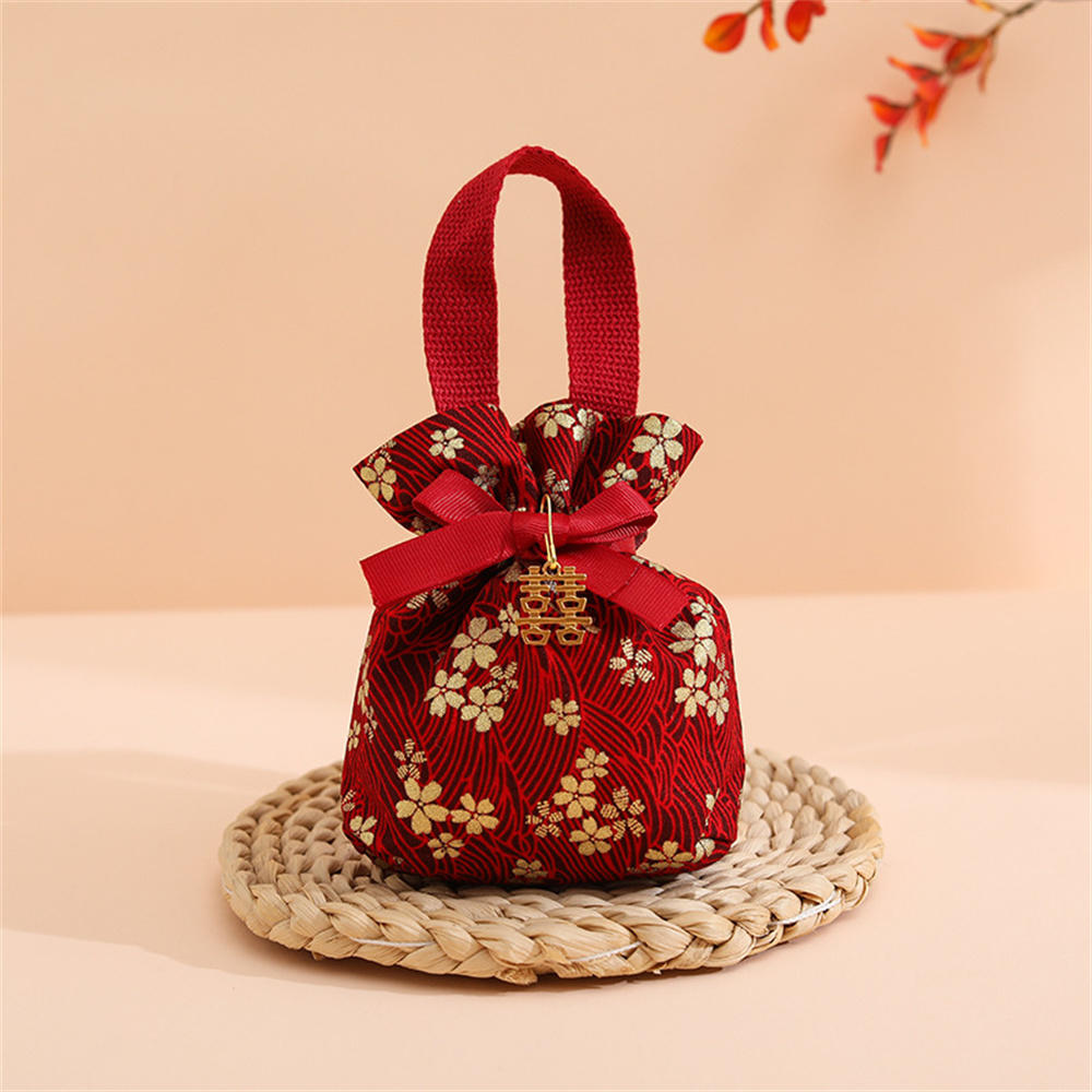 New Wedding Candy Bag Portable Canvas Gift Bag Party Wedding Goodie Packing Box Simple Red Green Handheld Gift Storage Bags