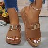 Sandali Donna Fibbia Metallica Punta Aperta Zeppa Suola Spessa Pantofole Taglie Forti Scarpe Casual Semplici