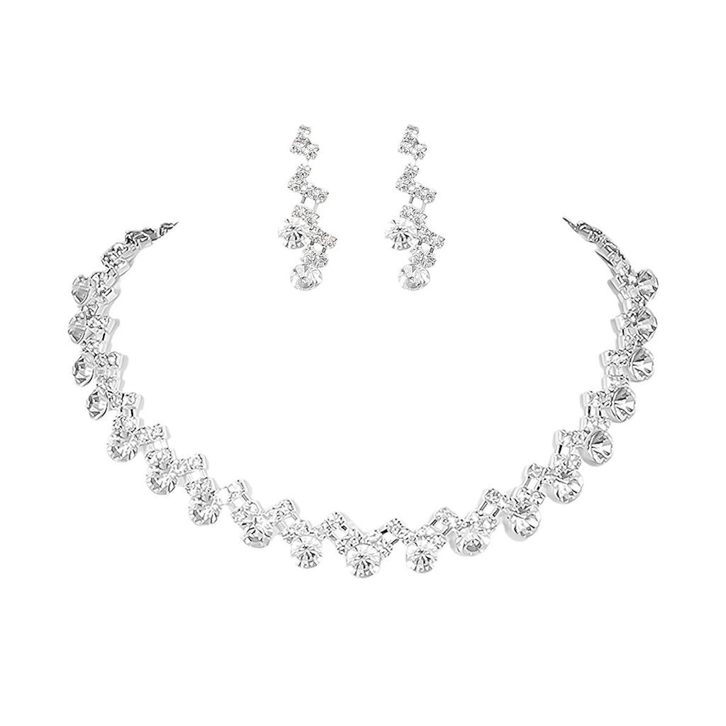 Bröllopstillbehör Tredelat Bröllopsmode Full Diamant Zirkon Vattendroppe Halsband Örhängen Bröllopstillbehör