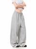 Damen Amerikanische Retro Sportliche Sweatpants mit Seitenbuchstaben-Print - Bodenlang, Lockere Passform, Elastischer Bund, Raw-Edge-Design