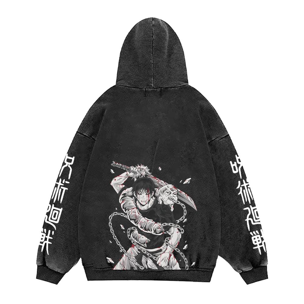 Jujutsu Kaisen Anime Clothing Ryomen Sukuna Logo Graphic Hooded Men Washed Hoodies Vintage Cotton Streetwear Harajuku Sweatshirt