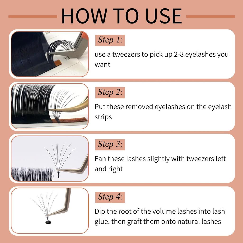 Damman 1 box of 12 rows of easy-fan eyelash extensions, 8-15mm, automatic fan-shaped eyelashes, 0.05/0.07 C/D curvature, easy-blooming eyelashes.