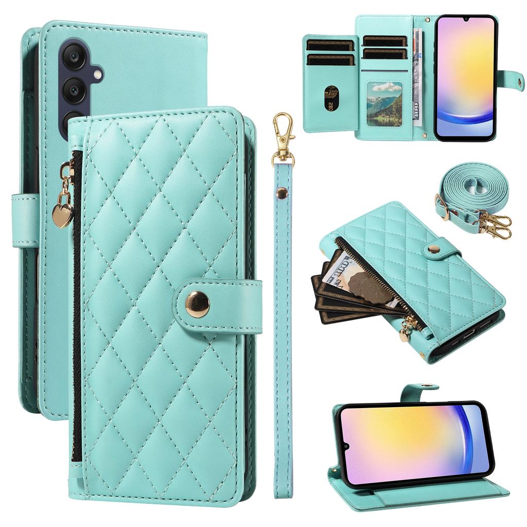 For Samsung Galaxy A25 5G (Global) (161.0 x 76.5 x 8.3mm) Wallet Case with Straps, Rhombus Leather Stand Phone Cover