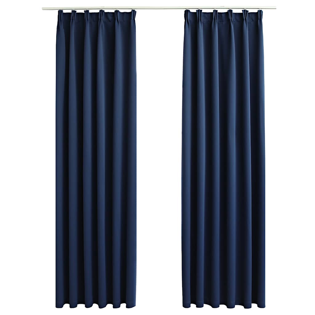 Blackout Curtains with Hooks 2 Pieces Blue 140 x 175 cm