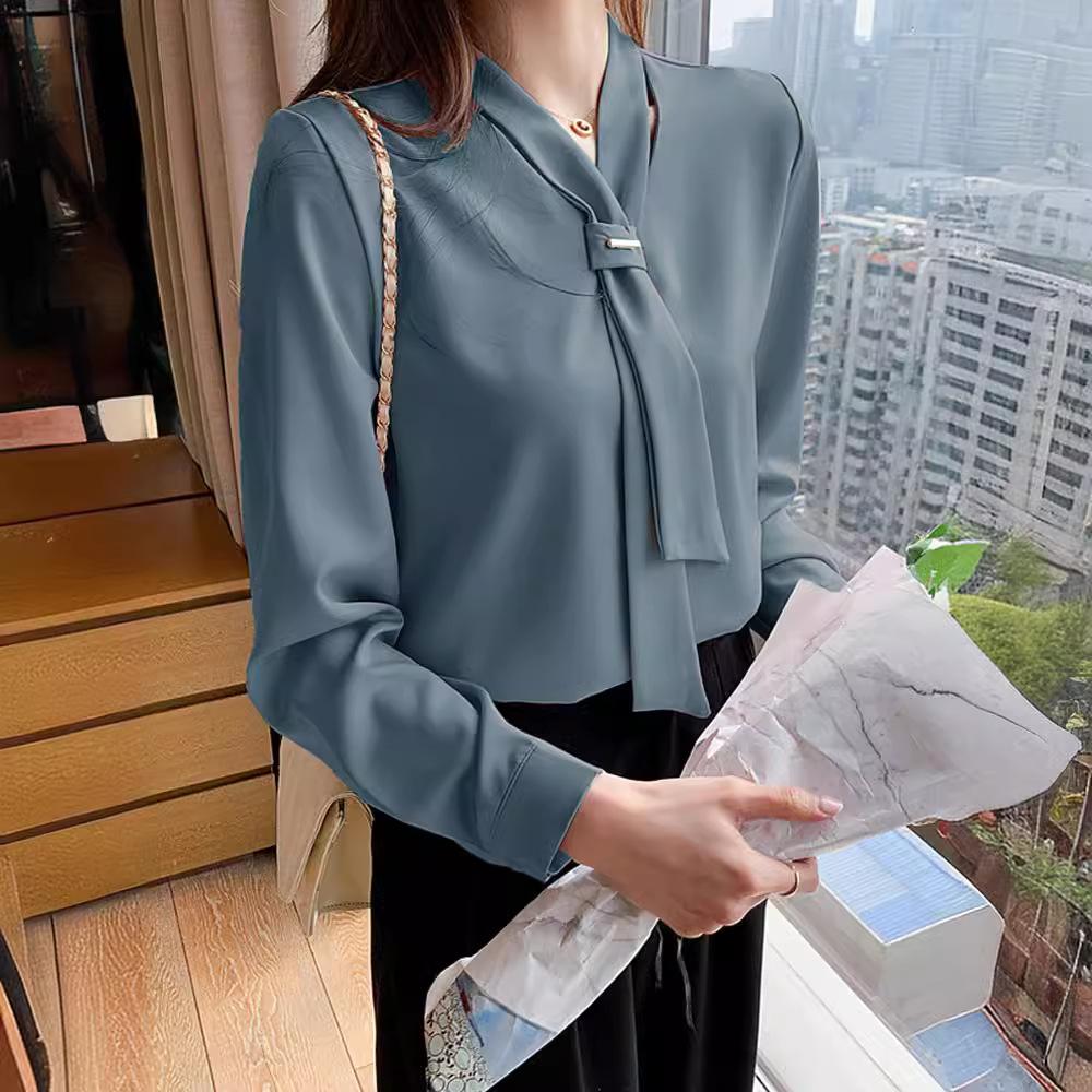 

Белая шифоновая рубашка для женской весенней одежды, новый модный дизайн с эффектом омоложения, нишевый профессиональный топ с длинными рукавами 2XL