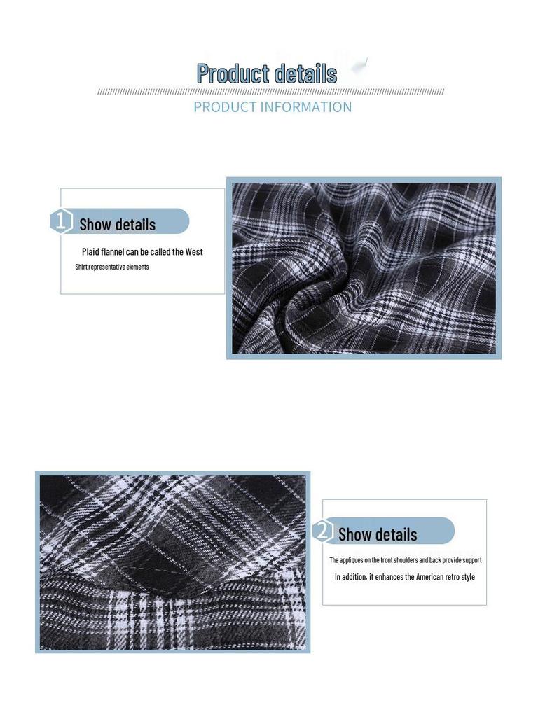 Autumn/Winter Denim Jacket with Turn-Down Collar and Flannel Plaid Shirt Coat