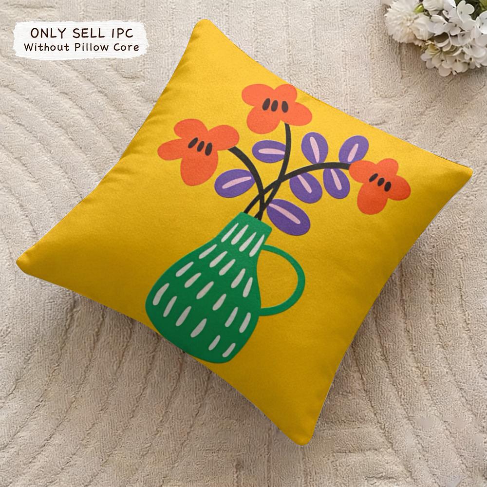 Cartoon Vase Cushion Cover Soft Plush Fabric DoubleSided Printed Cushion Covers for All Seasons Modern HomeDecor Gift