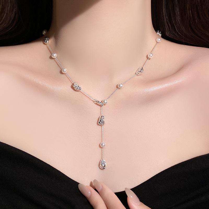 Французское длинное жемчужное ожерелье цепочка на ключицу модное универсальное ожерелье для женщин