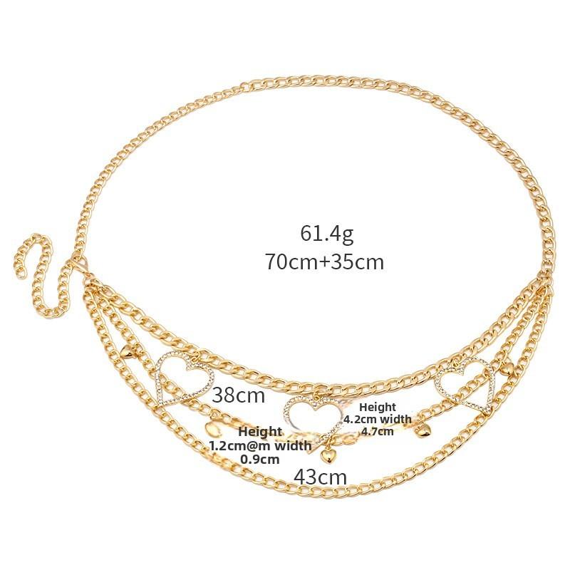 European Style Alloy Heart Waist Chain With Rhinestones For Women And Men