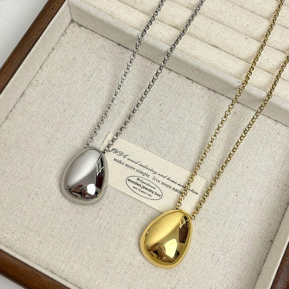 Geometric Long Sweater Chain Metal Smooth Glossy Droplet Pendant Water Drop Necklace  Autumn Winter