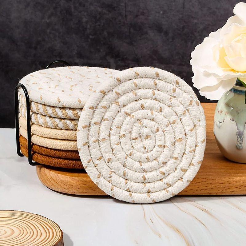 Concise Style Cotton Rope Woven Placemat Household Thick Insulated Coaster Hand Woven Cotton Linen Coaster With Storage Rack