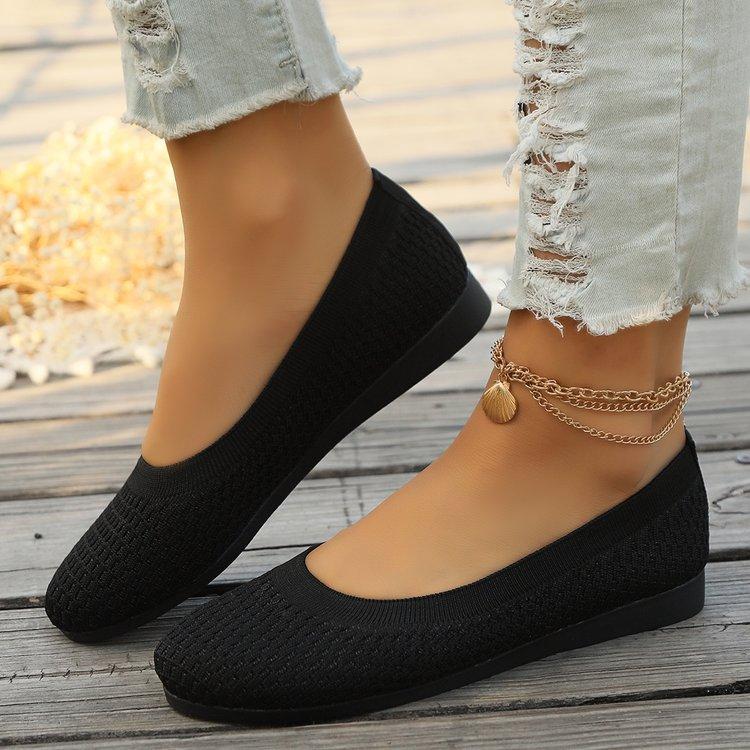 Elastic Knitting Flats Slip On Shoes for Women  Summer Breathable Soft Loafers Woman Lightweight Casual Shoes Plus Size 36-43