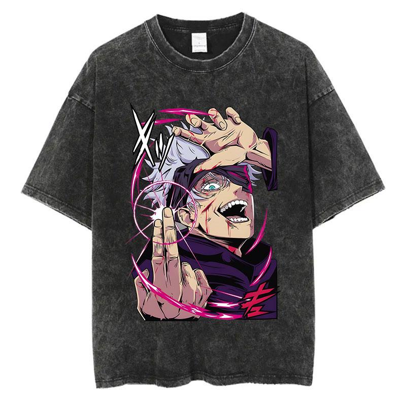Anime Jujutsu Kaisen T-skjorter Vintage Vasket T-skjorte Harajuku Oversize Bomulls-T-skjorte Bomull Mote Streetwear Unisex Topp