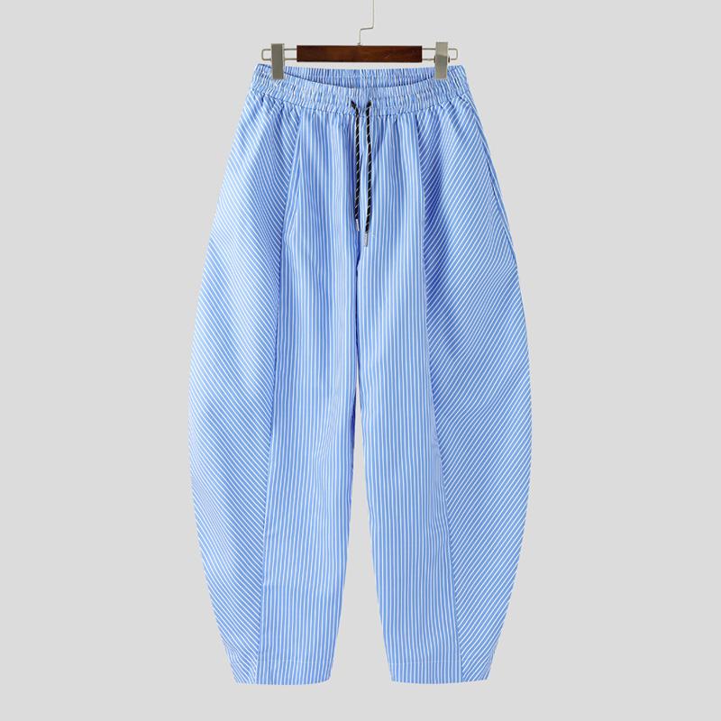 

INCERUN мужские повседневные мешковатые брюки с заниженным шаговым швом и полосатым принтом на резинке на талии 5XL синий