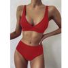 Women's Solid Colours High-Breasted Straps Bikini Set Two-Piece Swimsuit