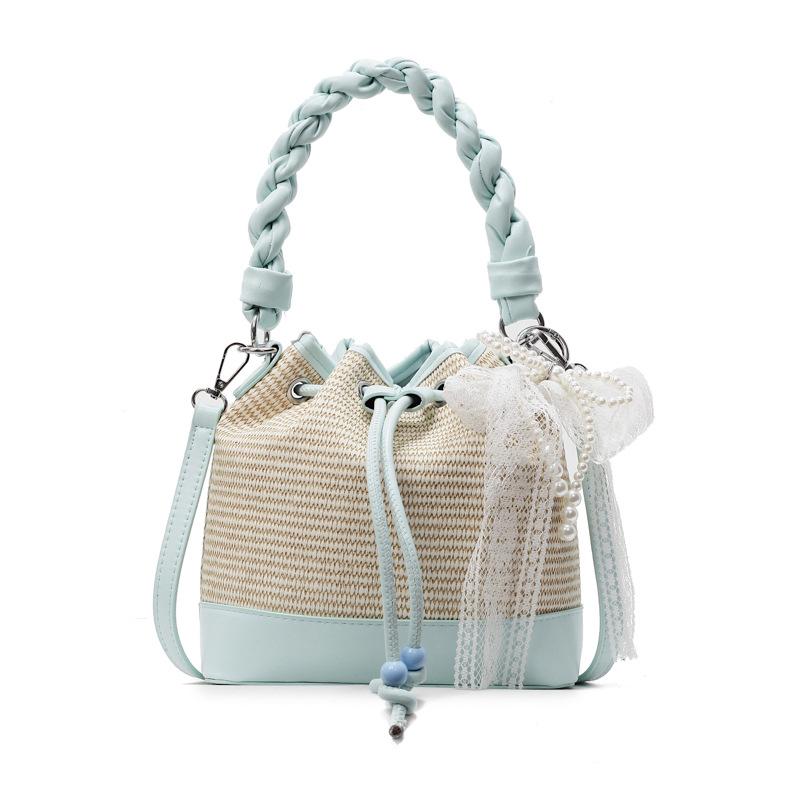 Hand Carrying Bucket Bag Women's New Fashion Pattern Drawstring Shoulder Bag Versatile Commuter Messenger Bag