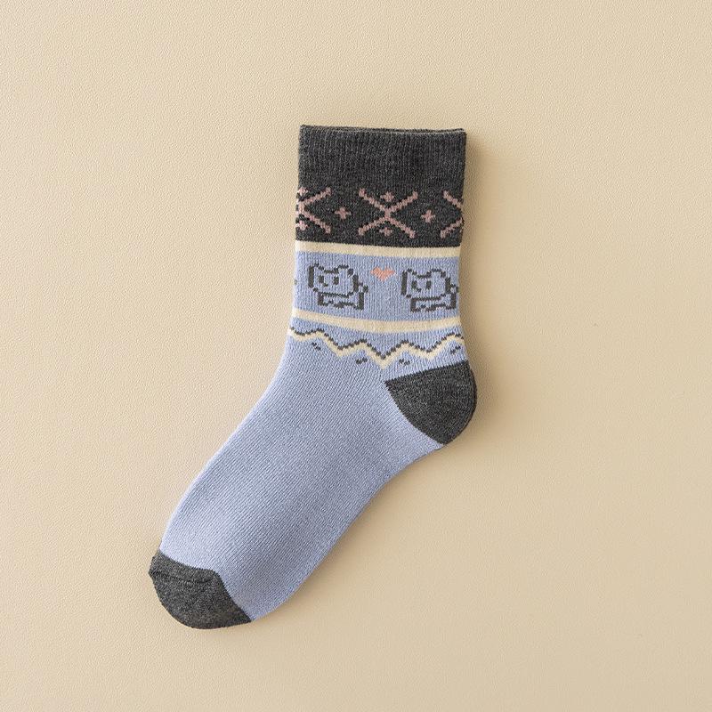 Women's Fair Isle Velvet Mid-Calf Thick Warm Sleep Socks