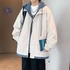 Fake Two Autumn and Winter New Casual Men's Korean Version of Trend Tooling Outdoor Jacket Hooded Coat.