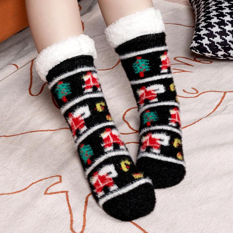 Women's Mid Tube Socks Christmas Floor Socks Home Sleep Winter Velvet and Thick Anti-slip Carpet Socks