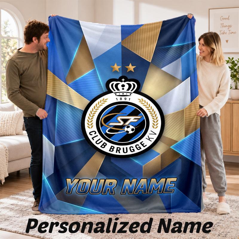 Club Brugge FC Personalized Flannel Blanket Custom Name Text Soft Throw Blanket Home Decor
