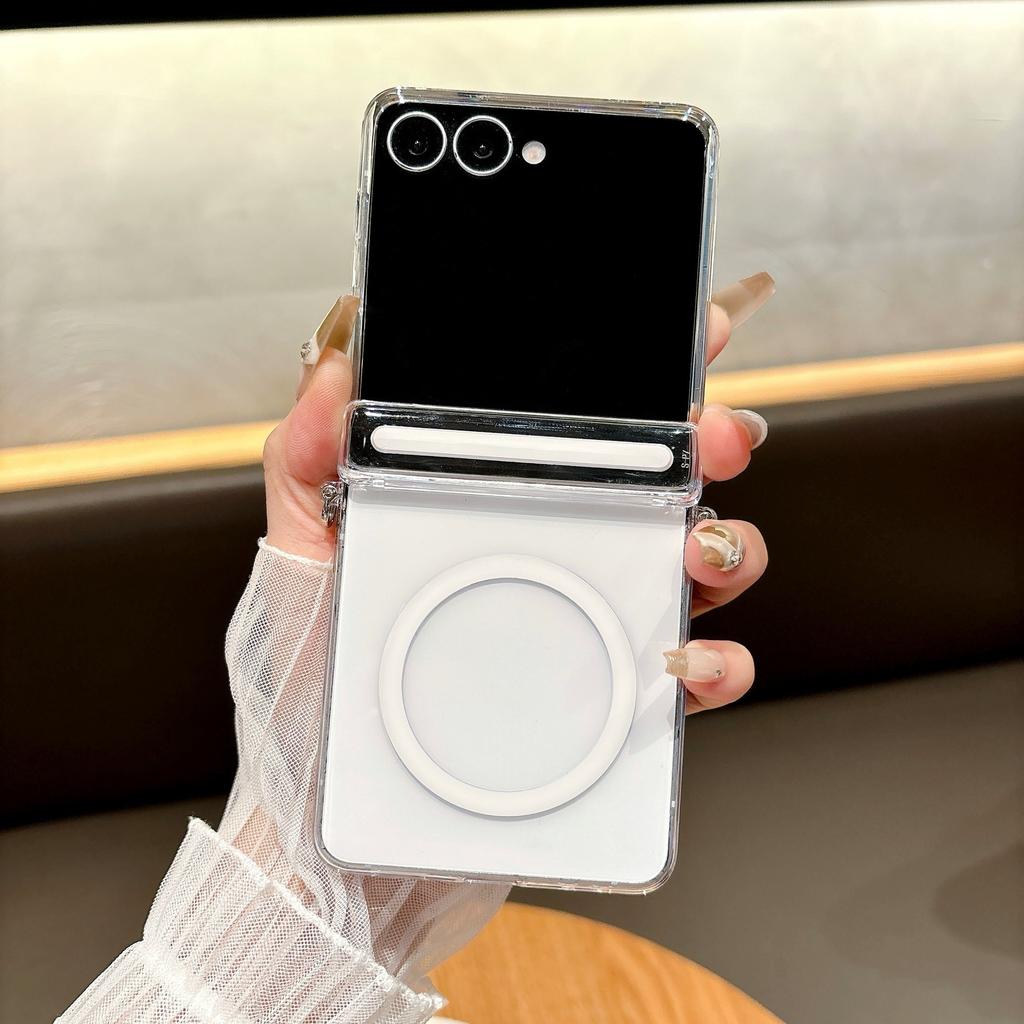 Suitable for Samsung Zflip7 Mobile Phone Case New Folding Screen Full Inclusive Transparent Simple Shaft Ultra Thin Magnetic Protection Case