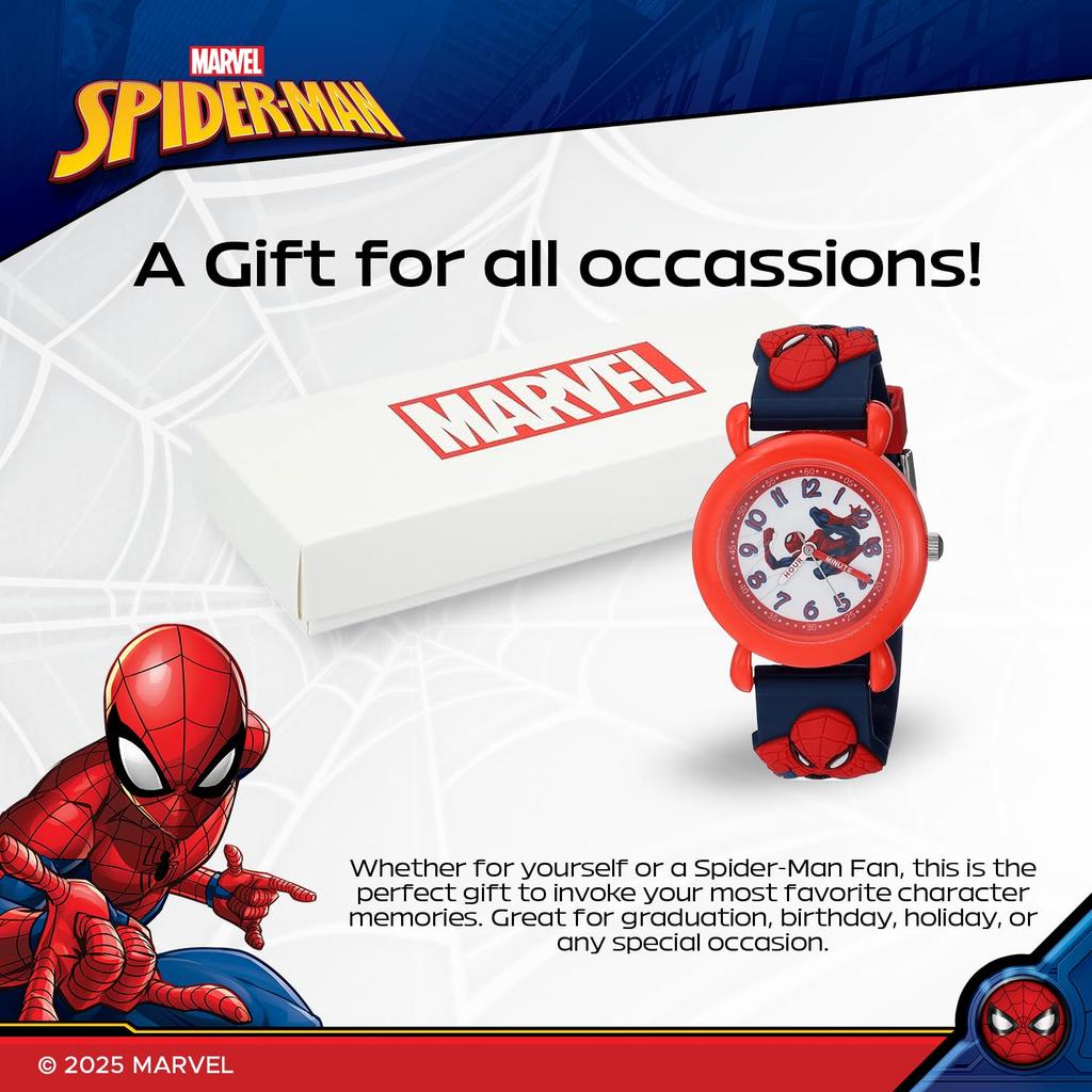 MARVEL Jungen Analog Quarz Uhr mit Kunststoff 16 Spider-Man Armband, Blau, (Modell WMA000161)