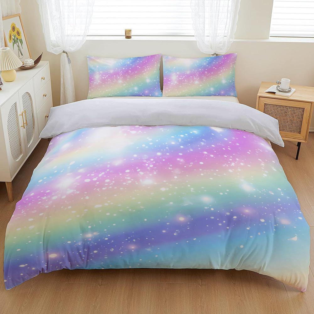 

Bed Rainbow Three-Piece Color Gradual Change Flash 3D Digital Printing Kit 135 * 200Cm 50 * 80cm * 1 two-piece set
