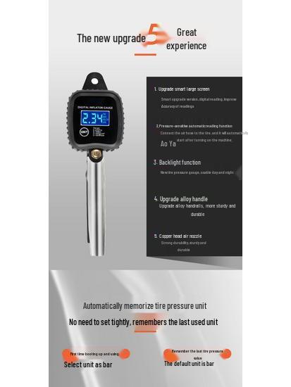 High-Precision Car Tire Pressure Gauge with Inflation Gun & Copper Quick Connector for Auto Repair Shops