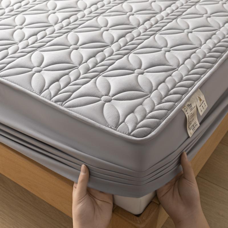 

100% Водонепроницаемая Простыня на Резинке Однотонная Хлопковая Стеганая Рельефная Защита Матраса Чехол-наматрасник для Кровати Мягкая Накладка 90x200x30cm 1Pc серый