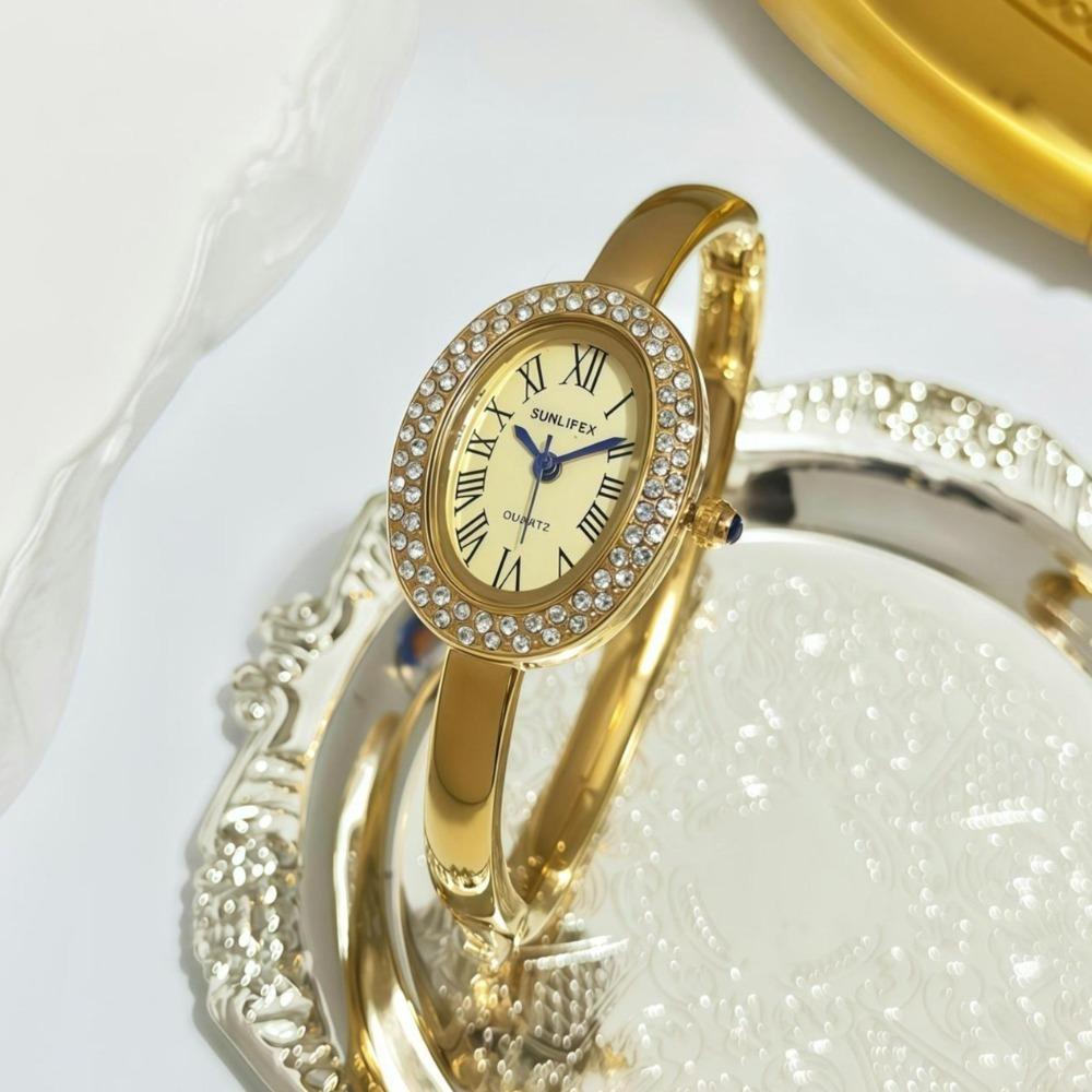 Roman Numerals Bracelet Watch Jewelry Clasp Diamond Decoration Quartz Wristwatch Quartz Stainless Steel Diamond Watch Girls