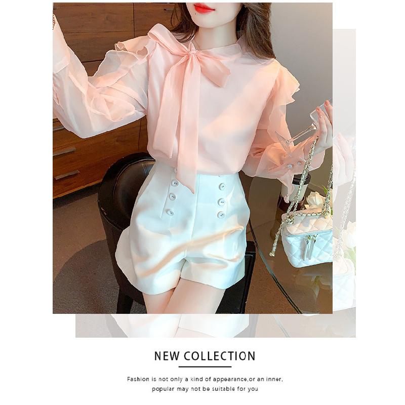 Women's Chiffon Blouse 2026 Spring and Autumn New Fashionable Tie-Neck Ruffle Trim Thin Gentle Style Shirt
