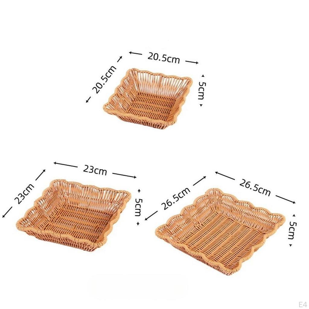 3 Pieces Imitation Rattan Basket Snack Storage Multifuctional Bin Organizer Food Serving Holder