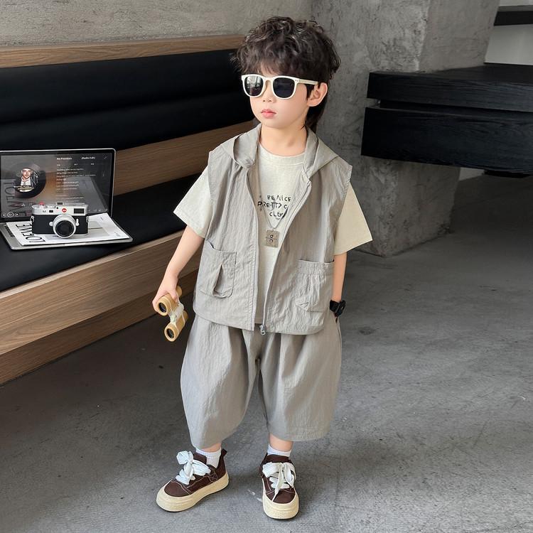Boys' Summer Fashion Workwear Hooded Vest & Shorts Set, 2026
