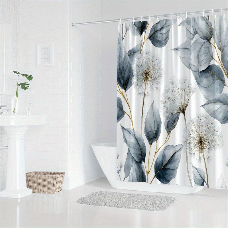 1 Elegant akvarellblommig duschdraperi, Maskintvättbart polyestertyg, Med krok, Lämplig för badrumsdekoration
