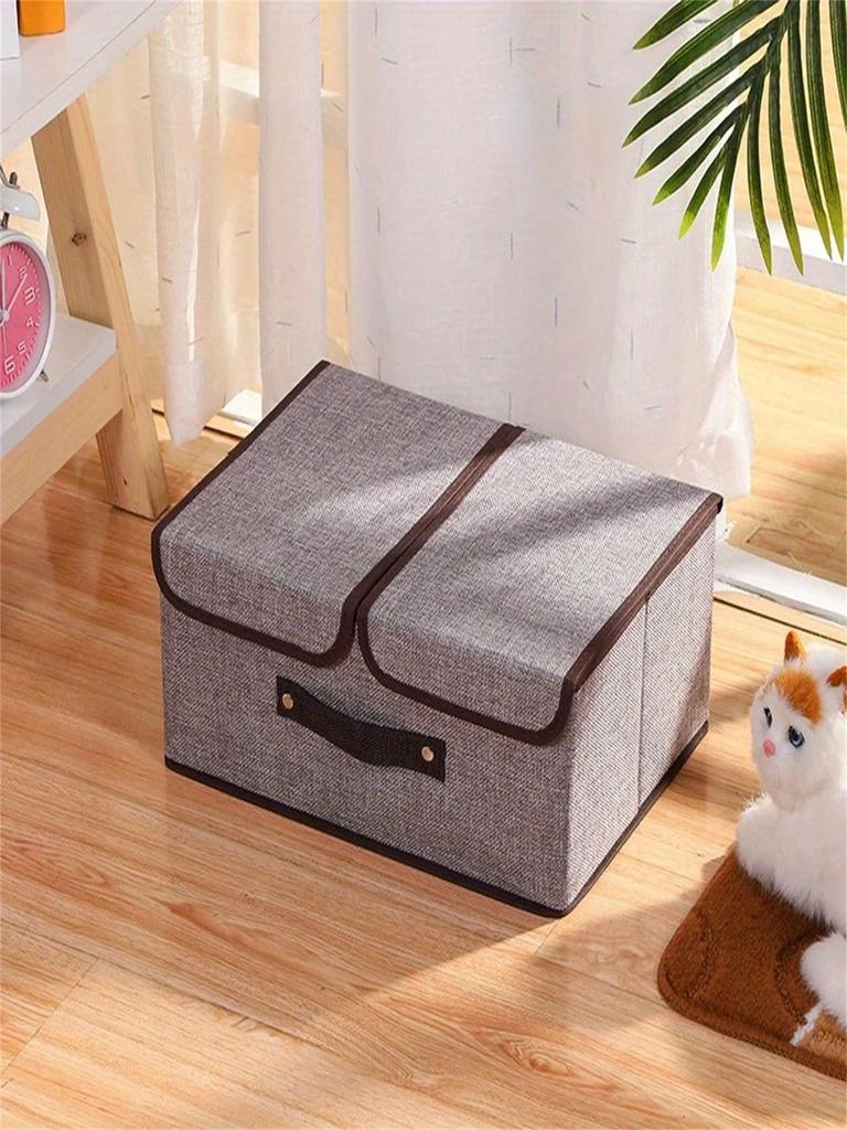 Foldable Cotton Linen Double Cover Storage Box Dormitory Organizer Underwear Drawer with Lid for Home Organization